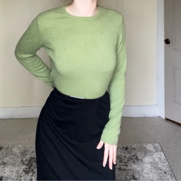 Charter Club 2 Ply 100% Cashmere Women's Green Sweater Shirt Soft Comfy Summer - Picture 3 of 14